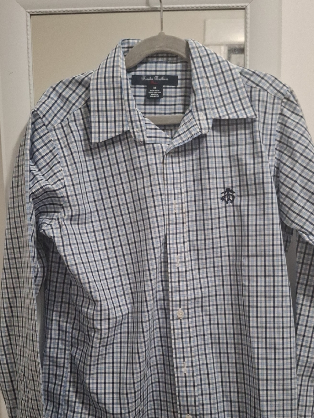 Brooks Brothers White and Blue Checked Dress Shirt